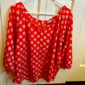 M brand women’s loose red & white blouse - size Large